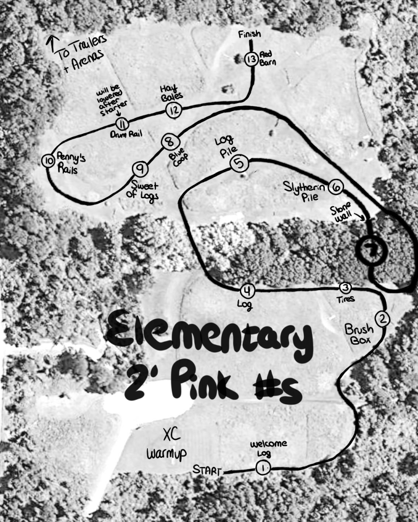 Cross country course map: Elementary – 2' – Pink numbers