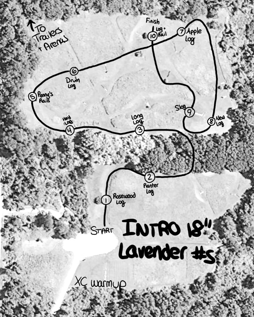 Cross country course map: Intro – 18" – Lavender numbers