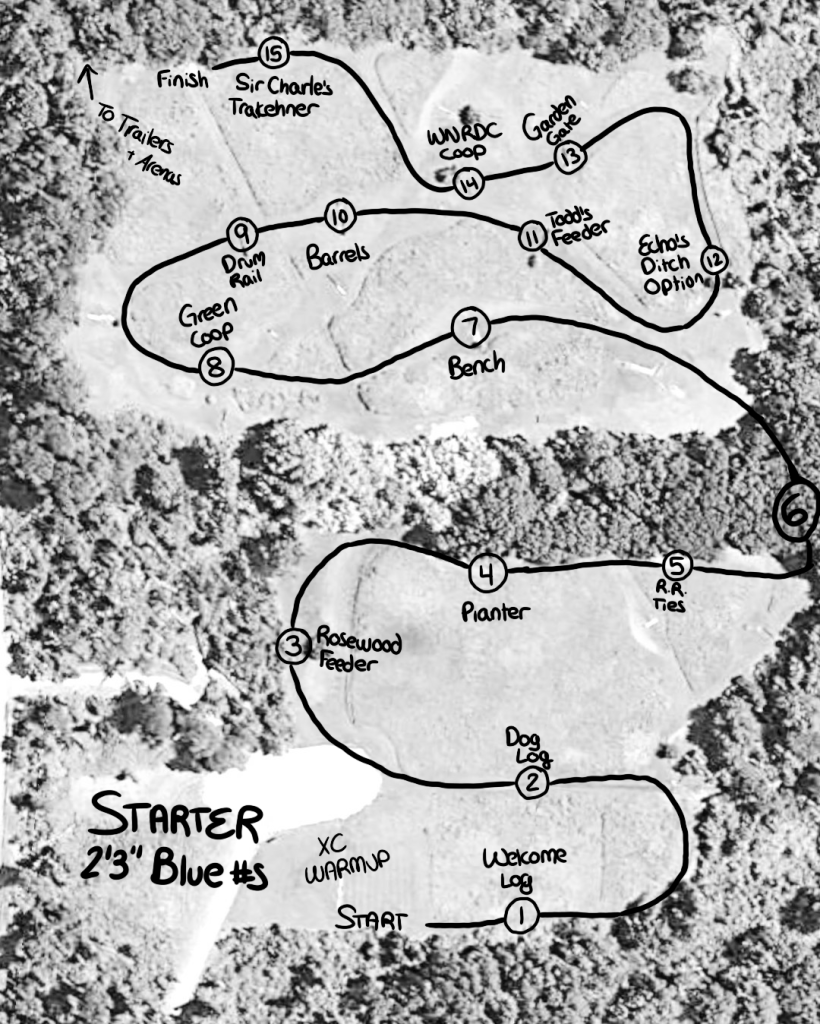 Cross country course map: Starter – 2'3" – Blue numbers